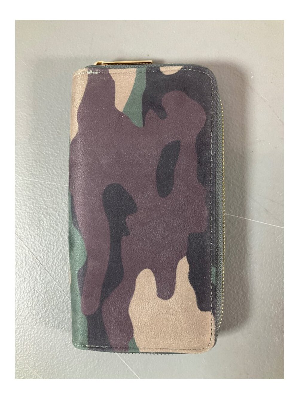 ADORNED Olive Camo Faux Suede Wallet - Women's Triple Compartment with Secure Zi